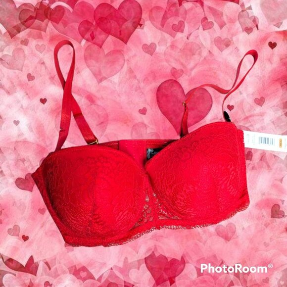 NWT Rene Rofe Floral Red Lace Padded Underwire Bra 38DD - Picture 1 of 6
